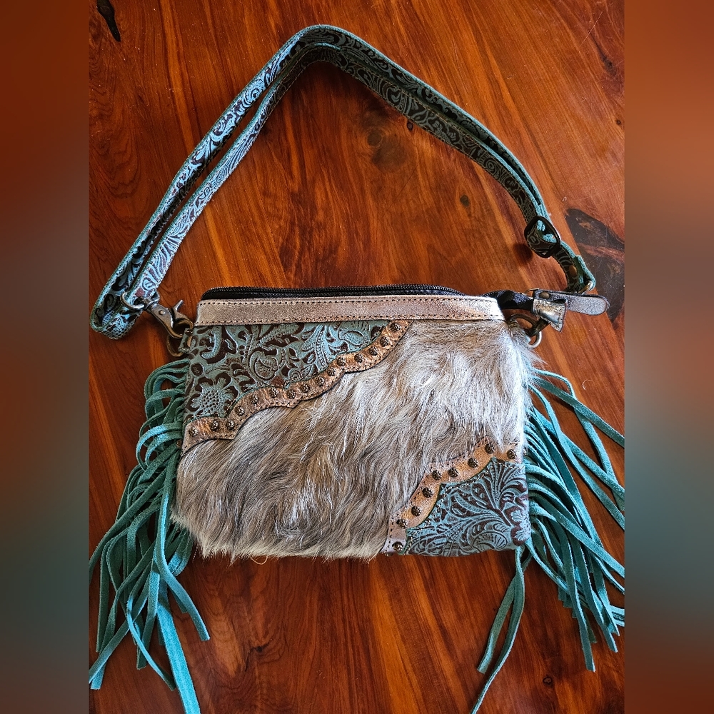 MYRA cowhide/turquoise  tooled bag